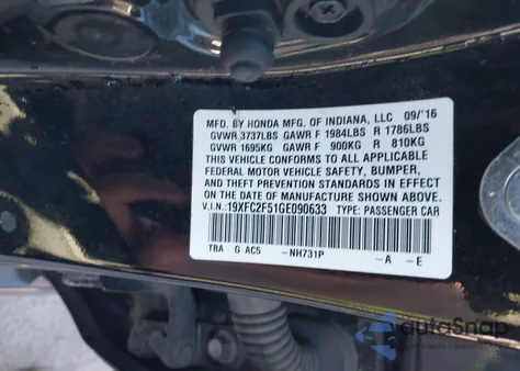 2016 Honda Civic Lx из США, поврежденный, VIN 19XFC2F51GE090633